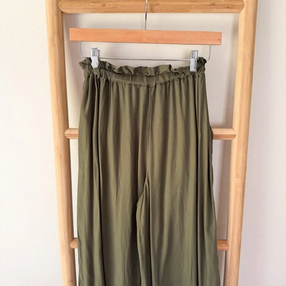 American Eagle Olive Green Wide Leg Cropped Pull On Pants XS